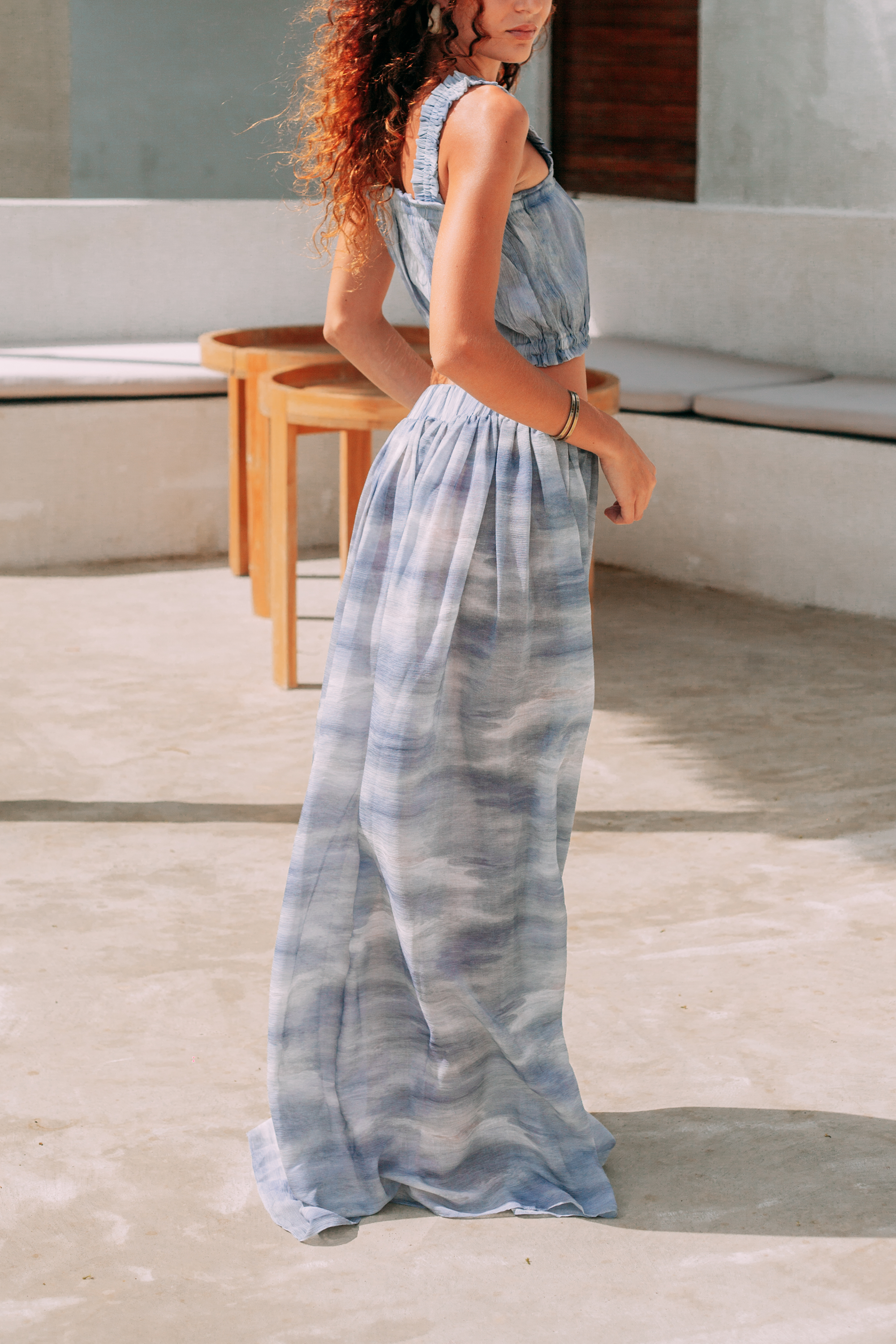 Elara coordinated crop top and wrap maxi skirt set in lightweight viscose blend