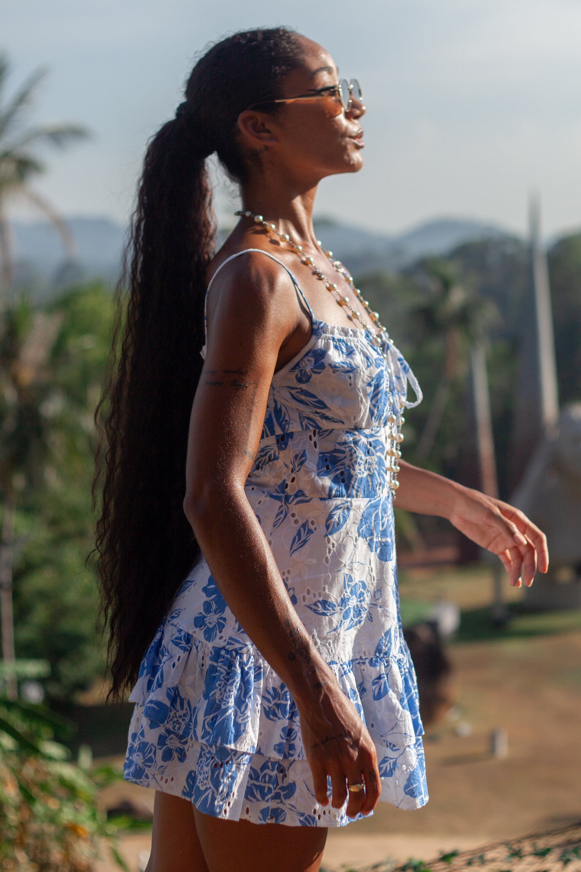 Isla mini dress Ocean Bloom side silhouette