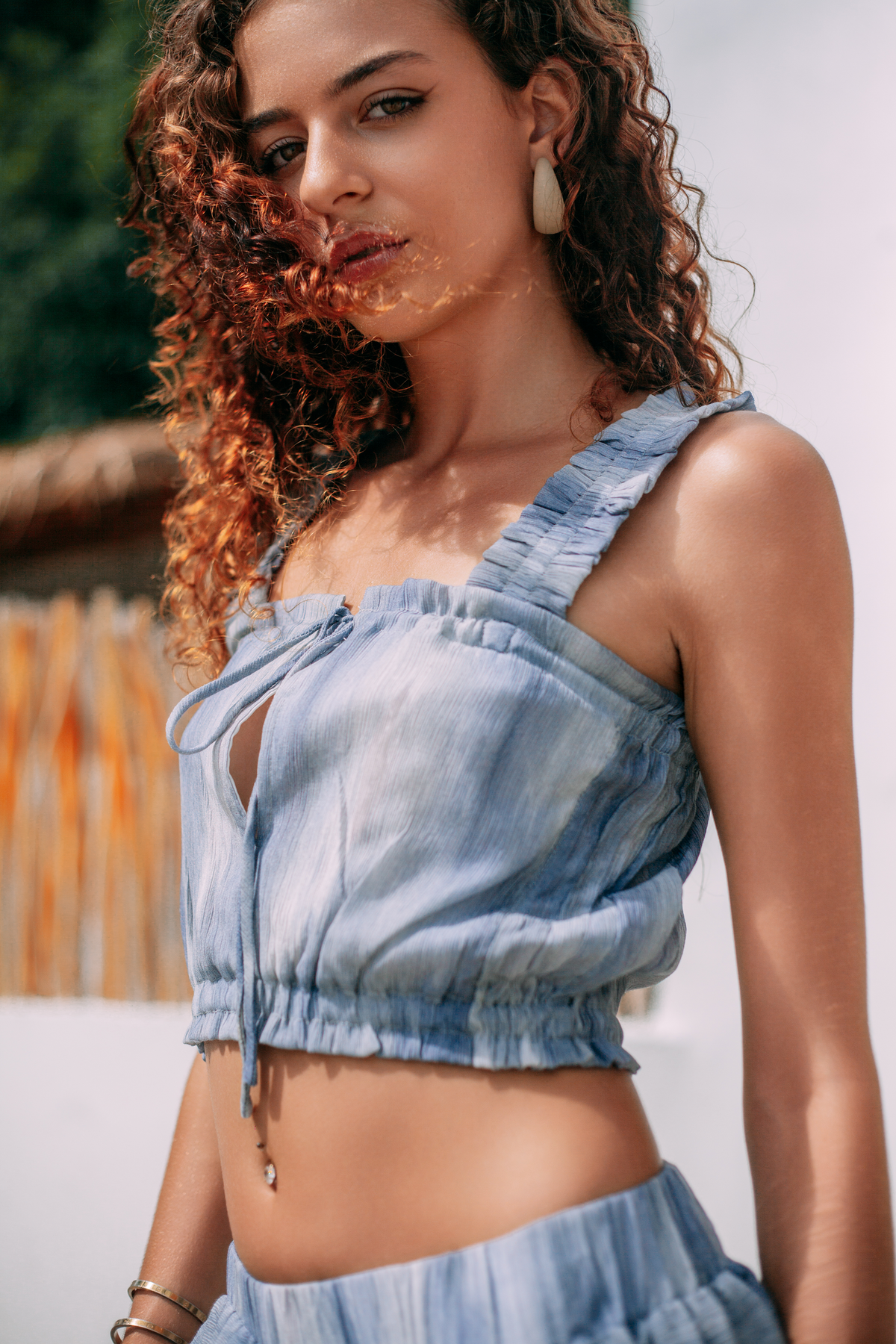 Elara Crop Top by INNEVIA in lightweight viscose blend, front detail