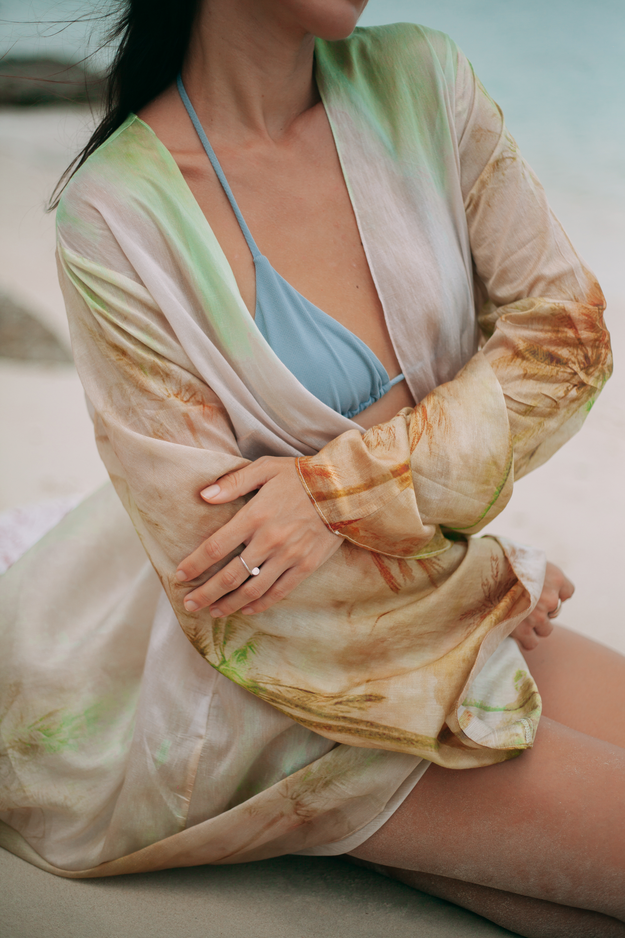 Close-up detail of Selara Maxi Tunic fabric and soft drape