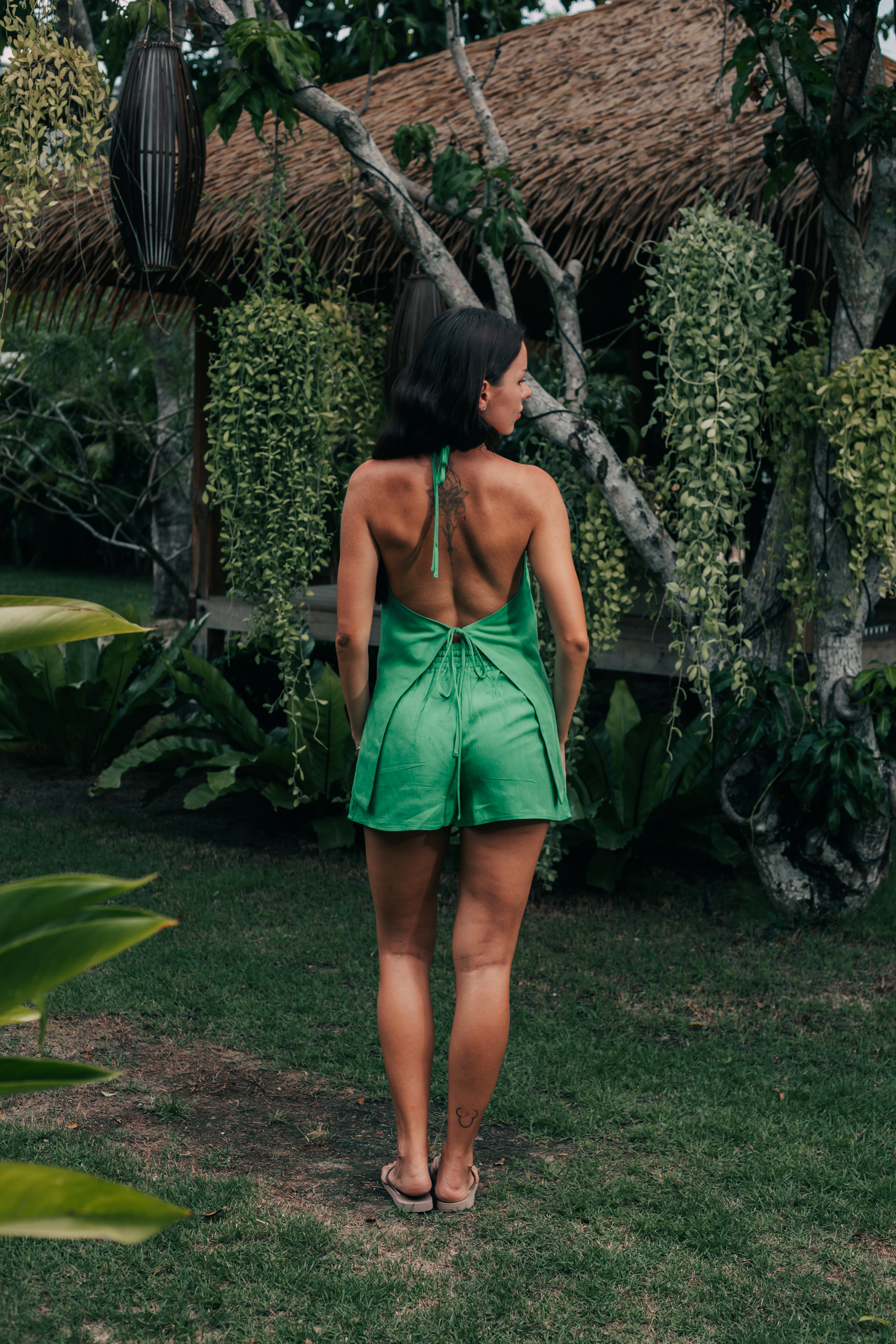 Rear full-length view showcasing the relaxed fit of Aris A-Line Shorts.