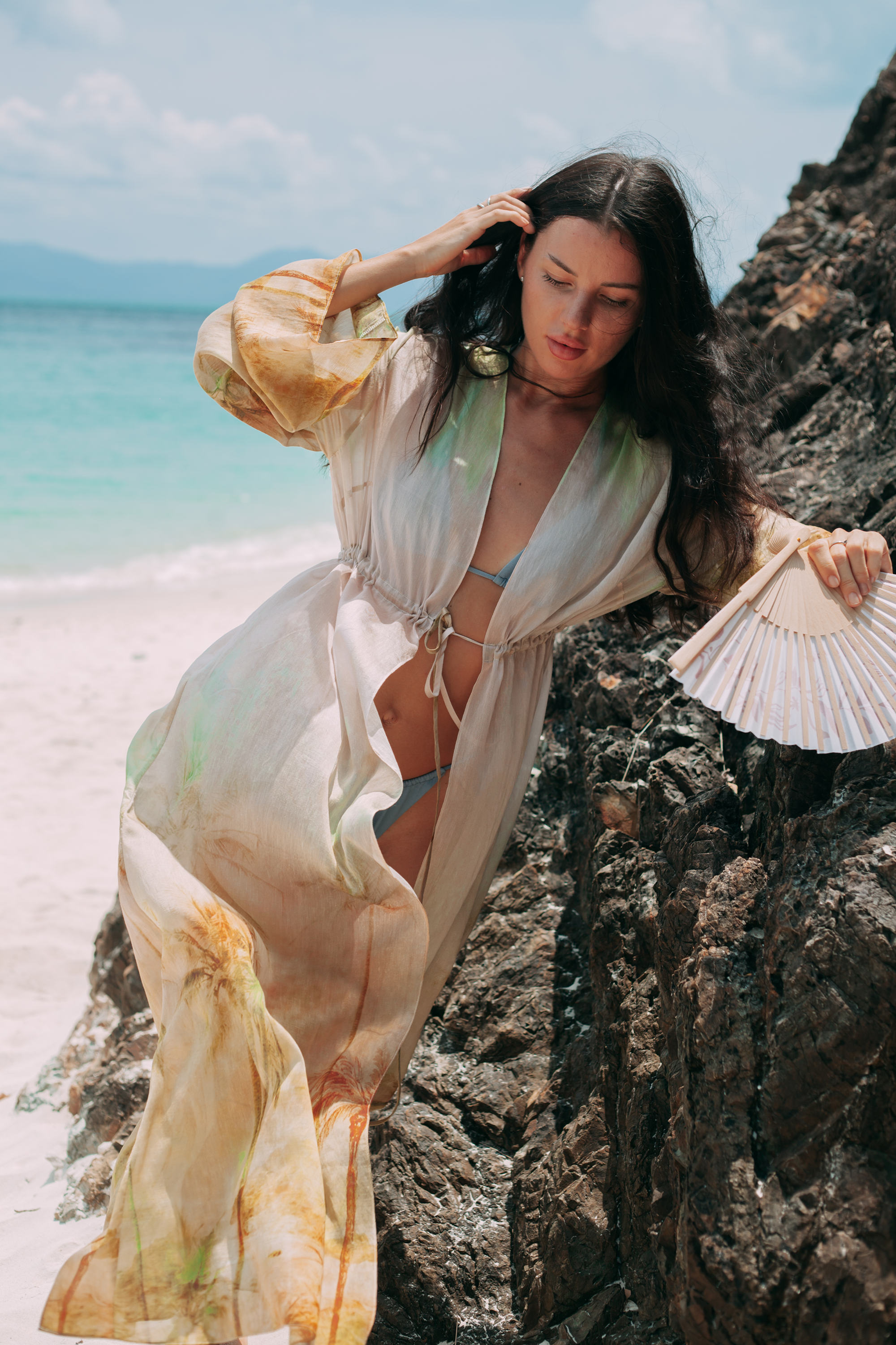 Selara Maxi Tunic styled for a luxury beach resort look